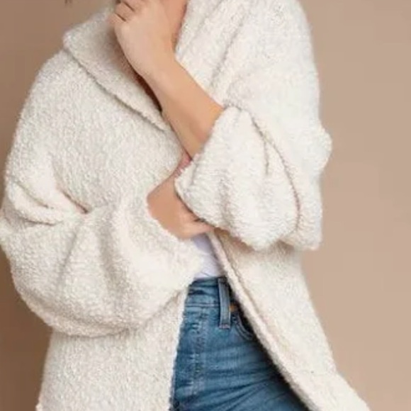 Peace Love World Ivory Mohair Style Hooded Long Cross Over Close Knit Duster1X2X - Picture 14 of 16